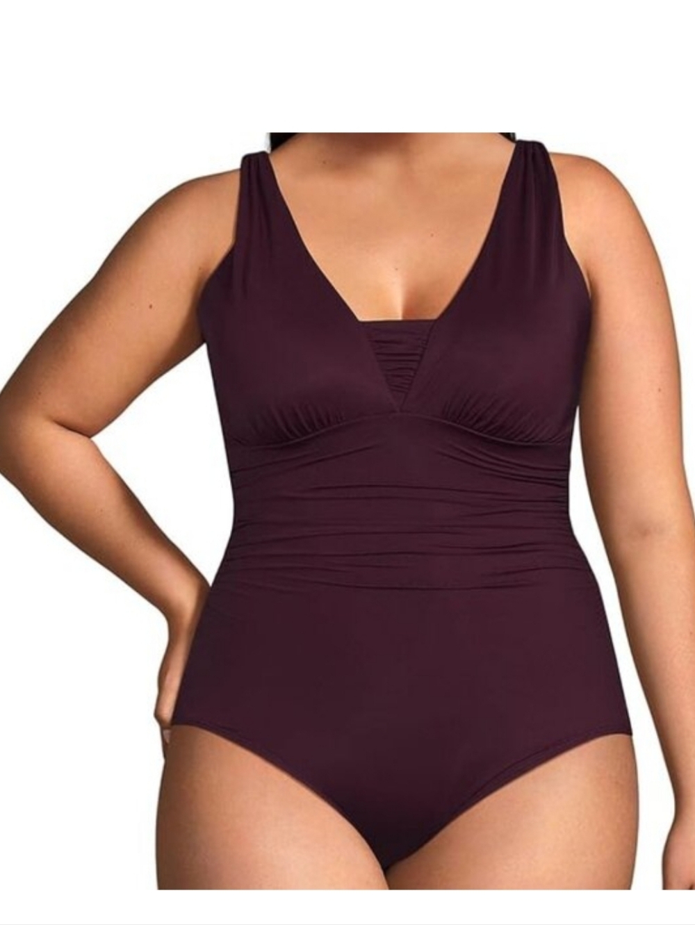 Lands‎ End One Piece Womens Swimsuit Purple Grecian Tummy Control suze 14 Plus